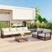 Modern Minimalist 7-Piece Metal Patio Sectional, All-Weather Outdoor Conversational Sofa Set with Coffee Table