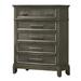 Ston 49 Inch Tall Dresser Chest, 5 Drawers, Pewter, Crown Molding, Gray