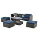 GZMWON 5 Pieces Patio Furniture, Outdoor Conversation Set in Blue | 26.79 H x 82.59 W x 27.59 D in | Wayfair NIUNIUW1703S00016