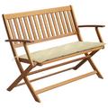 Red Barrel Studio® Folding Garden Bench Outdoor Patio Bench w/ Cushion Solid Wood Acacia Wood/Natural Hardwoods in Brown/White | Wayfair