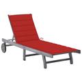 Ebern Designs Patio Lounge Chair Sunbed Sunlounger w/ Cushion Solid Acacia Wood Wood/Solid Wood in Gray | 33.5 H x 78.7 W x 48.4 D in | Wayfair