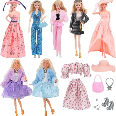Beautiful Set Doll Clothes Skirts Hats Jewelry Plush Coat for barbies Clothes Accessories Bag