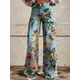 Fashionable women's trousers floral jeans high waist wide leg pants loose women's thin imitation