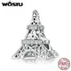 WOSTU Real 925 Sterling Silver Eiffel Tower Charms Zircon Hollow Beads Fit Original Bracelet