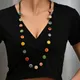 Vintage Colorful Simple flat Bead Charm Necklaces Ceramic Bead Long Necklace Personality Jewelry