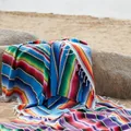 Ethnic Rainbow Striped Beach Picnic Blanket Towel Tassels Throw Rug Mexican Style Tablecloth Hanging