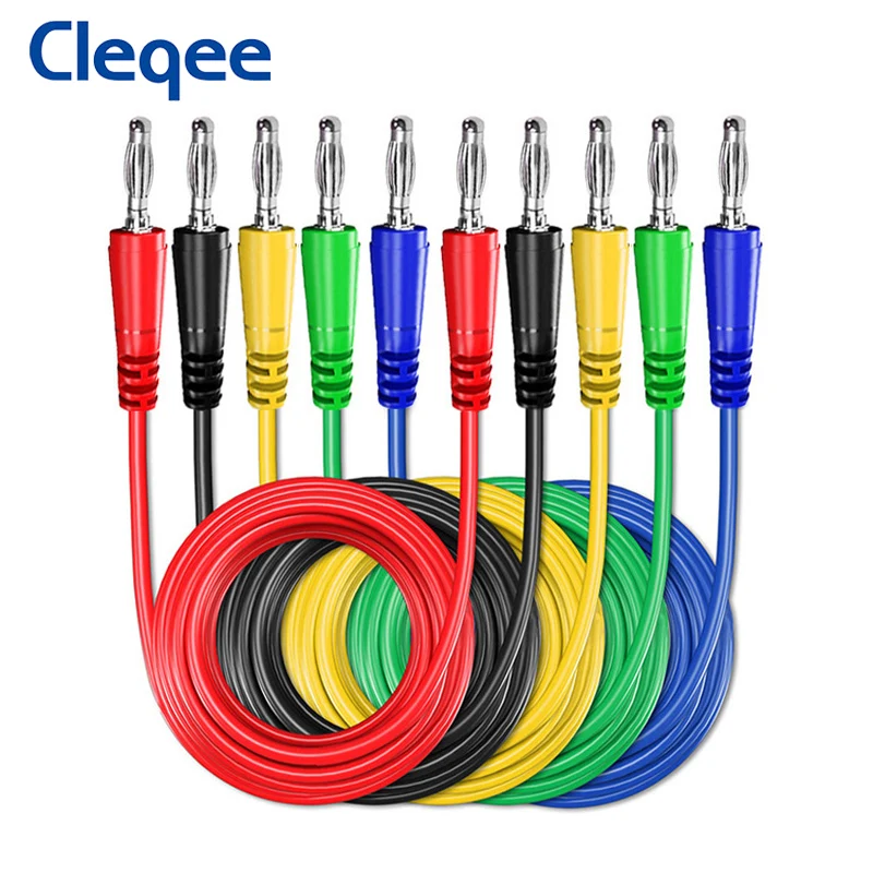 Cleqee P1043 5PCS Dual 4mm Kupfer Bananen Stecker Multimeter Test Führt Isolierte PVC 1000V/10A 1M Draht Kabel Nackten Stecker DIY Image