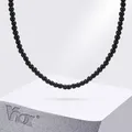 Vnox 4mm/6mm Gothic schwarz runde Glas Stein Perlenkette Halsketten für Frauen Männer Unisex