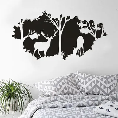 Waldthema, Heimdekoration, Wildhirsch, Tiere, Wandkunst, Aufkleber, Waldjagd, Vinyl-Wandtattoo, Image