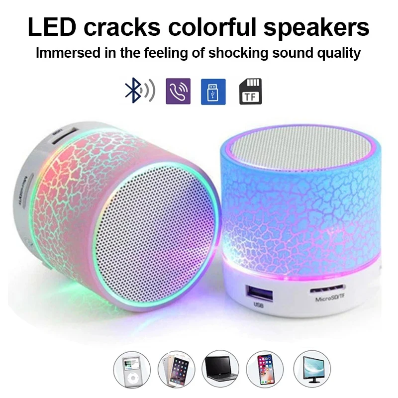 A9 Mini altoparlante portatile Bluetooth Wireless Car Audio Dazzling Crack LED Lights supporto Subwoofer TF SD Card ricarica USB per PC