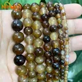 Perles rondes en agates de café marron naturel bracelet à bricoler soi-même boucles d'oreilles