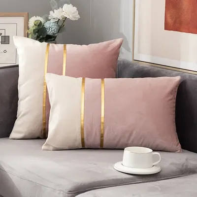 Bequemes Samt Sofa kissen 45x45cm Mode Kontrast farbe Goldbarren Nähte Kissen bezug dekorative Kissen für Betthaus Image