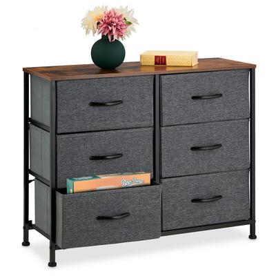 Kommode, hbt: 63x80x30 cm, Metall, Holzoptik, 6 Stoff-Schubladen, Ablage, moderne Beistellkommode, Image
