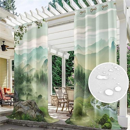 Rideaux d'extérieur pour terrasse, imperméables et occultants, terrasse extérieure pour pavillon tonnelle, pergola, véranda, 2 panneaux, rivière cascade