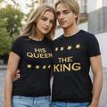 T-shirt couple THE KING HIS QUEEN Lettre et chiffre 2 pièces Couple Homme Femme T shirt Tee Col Ras du Cou Noir Saint Valentin du quotidien Manche Courte Imprimer Mode Décontractées