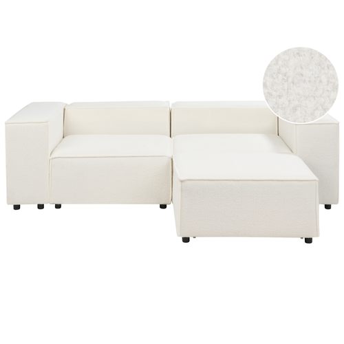 Sofa Weiß Bouclé 2-Sitzer Modulsofa mit Ottomane Armlehnen Niedriger Rückenlehne Wohnzimmermöbel Modern Wohnzimmer Salon Wohnecke Sitzecke