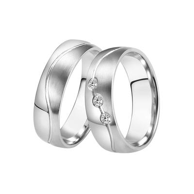 Trauring DOOSTI "Schmuck Geschenk Edelstahl Trauring Ehering Partnerring LIEBE" Gr. 54, silber (edelstahlfarben, kristallweiß), Fingerringe, 54,mit Zirkonia, Edelstahl, 6mm, Made in Germany - wahlweise mit oder ohne Zirkonia Image