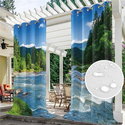 Outdoor Curtains Waterproof Windproof Weatherproof Curtain for Patio, Cabana, Porch, Pergola and Gazebo, Grommet Top Drape, 2 Panels Forest Landscape