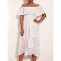Women's Summer Dress Boho Wedding Guest Dress White Lace Wedding Dress Midi Dress with Sleeve Party Vacation Elegant Off Shoulder Short Sleeve White Color