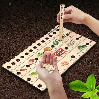 Wooden Plant Ruler with Seed Dibber. Multifunction Seed Spacing Ruler with Planting Guide. Garden Ruler with Holes, Gardening Tools, Seeding Space Tool for Garden. Wooden Dibber Garden Tool