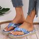 Women's Flip-Flops Outdoor Slippers Daily Flat Heel Open Toe Casual Denim Loafer Dark Blue Beige Light Blue