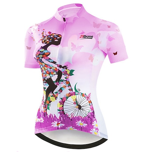 Damen Radtrikot Gemustert Blumenmuster Blume Kurzarm Fahhrad Trikot Oberteil mit 3 Gesäßtaschen Mountainbike MTB Straßenradsport Schnelltrocknend Rückentasche Feuchtigkeitsableitend Atmungsaktiv Sport Image