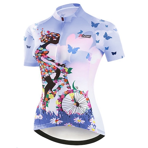 Damen Radtrikot Gemustert Blumenmuster Blume Kurzarm Fahhrad Trikot Oberteil mit 3 Gesäßtaschen Mountainbike MTB Straßenradsport Schnelltrocknend Rückentasche Feuchtigkeitsableitend Atmungsaktiv Sport Image