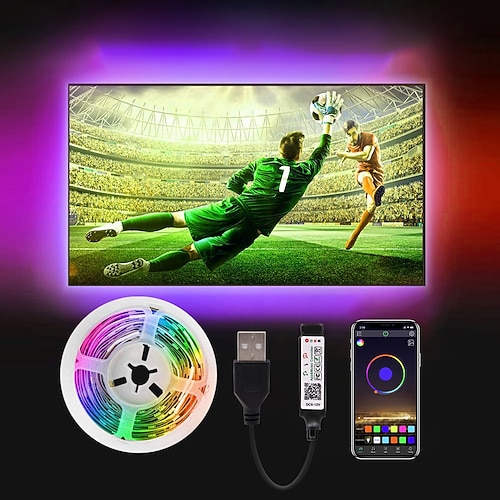 tv led backlight strip light wasserdicht usb rgb 5m 16.4ft mit app bluetooth 16 millionen farbwechsel smd 5050 für tv pc monitor gaming room 5v Image