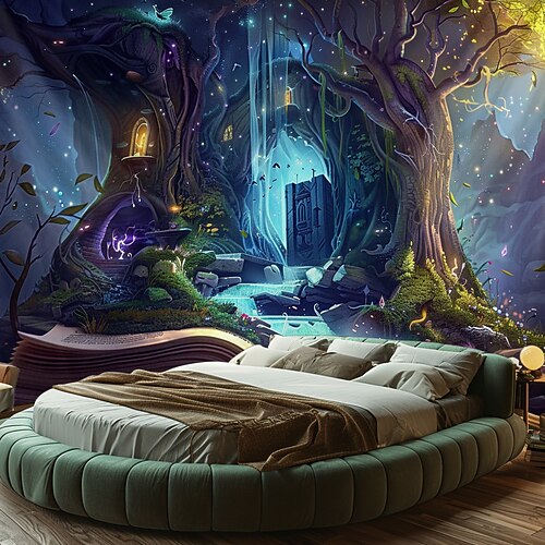 Fantasie Traum Baum Haus hängen Wandteppich Kunst große Wandteppich Wandbild Dekor Fotografie Hintergrund Decke Vorhang Haus Schlafzimmer Wohnzimmer Dekoration Wandtuch XXL Natur Image
