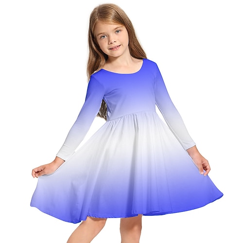 Kinder Wenig Mädchen Kleid Regenbogen Graphic A Linie Kleid Täglich Festtage Urlaub Bedruckt Blau Rosa Regenbogen Übers Knie Langarm Casual nette Art Süß Kleider Herbst Frühling Regular Fit 3-10 Jahre Image