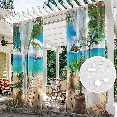 Wasserdichter Outdoor-Vorhang für die Terrasse, wärmeisoliert, Verdunkelungsvorhang mit Ösen oben, für drinnen und draußen, vertikale Jalousie/Vorhang für Pavillon, Veranda, Pergola Image
