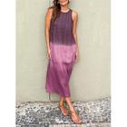 Damen Langes Kleid Maxikleid Maxikleid Leinen-inspirierte Kleider Baumwoll-Leinenkleid Sommerkleid Baumwoll-Sommerkleid Stilvoll Urlaub Täglich Date Normale Passform Ombre Kurzarm Rundhalsausschnitt