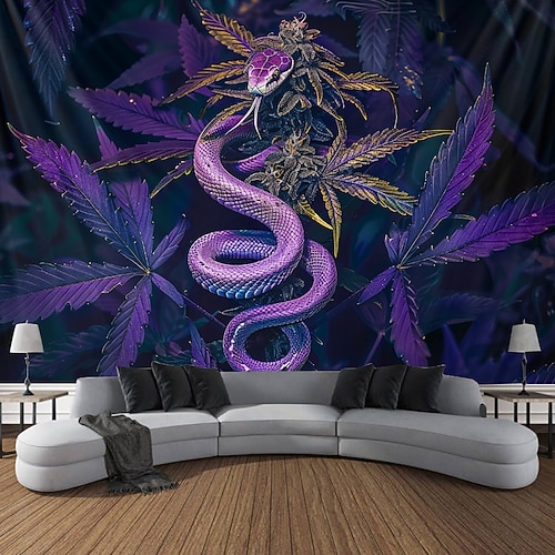 Schwarzlicht Wandteppich UV reaktiv im Dunkeln leuchtend Party Neon Frau Marihuana psychedelisch trippig neblig hängender Wandteppich Wandbild fürs Wohnen Image