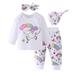 3Pcs Newborn Toddler Baby Girl Outfits Unicorn Bodysuit Top + Floral Pants Set with Hat Infant Clothes 0-24M