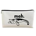 BARPERY Cat Meh Makeup MGF3 Bag Cat Gifts for Cat Lovers Funny Sarcastic Cosmetic Bag Zipper Travel Toiletry Bag Best Gift Idea for Cat Lovers Teen Girls Women Cat Mon Gifts Beige