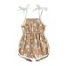 Canrulo Toddler Baby Girl Summer Clothes Floral Print Ribbed Sleeveless Romper Elastic Waist Overall Jumpsuit Khaki 2-3 Years