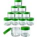 12 Piece 1 Oz. USA Round Clear Jars With Flat Top Lids For Creams s Make Up Cosmetics Samples Herbs Ointments (12 Pieces Jars + Lids GREEN)