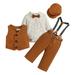 NIUREDLTD Toddler Gentleman Suit Outfits Toddler Kids Boys Gentleman s Dress Costume 4PCS Shirts Vest Pants Hat Child Baby Outfits For 0-2 Years Baby Boy Clothes Set Brown1 90