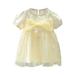 Tengma Toddler Girls Dresses Summer Fashion Crew Neck Bubble Sleeve Bow Mesh Princess Dress Princess Dresses Yellow 90