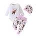 BOLUOYI Gifts for Teen Girls Autumn New Simple and Cute Cow Printed Clothes Floral Trousers Floral Round Hat Three Piece Set