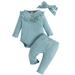 ZHAGHMIN 3Pcs Baby Girls Outfits Polka Dot Sweatshirt + Pants + Headband Toddler Fall Winter Clothes Cute Button Ruffle Romper Suits Blue Size3M