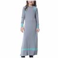 JSGEK 16-17 Years Kids Regular Fit Loose Fit Kaftan Maxi Gown Soft Full Length Maxi Dress Fashion Long Sleeve Islamic Dubai Robe Comfort Middle East Prayer Abaya Clothes Muslim Girls Dress for Gray
