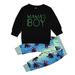 Little Boys Outfit Long Sleeve Leeetr Prints Solid Crewneck Sweatshirts And Pants 2 Piece Outfits Boys Casual Clothes Set For Autumn Winter