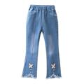 JSGEK 7-8Years Kids Pants Comfort Soft Fashion Distressed Girls Denim Wide Leg Pants Regular Fit Toddler Baby Jeans Pants Blue