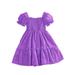 Tengma Toddler Girls Dresses Bubble Sleeves Short Sleeved Pleated Polka Dot Princess Dress Summer Beach Dress Princess Dresses Purple 2-3 Years