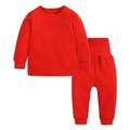 Virmaxy Toddler Infant Girls Boys Sweat Outfit Pajamas 2 PC Set Unisex Kids Solid Thick Woolen Sweatshirt Belly Protector Open-crotch Sweatpants Sleepwear Set Red 9-12 Months