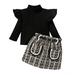 Jalioing Skirts Set for Kid Girls Long Flysleeve Top Bow Maxi Skirts Fall Winter Trendy 2 Piece Dress Suits (12-18 Months Black)