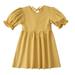 Tengma Toddler Girls Dresses Summer Ruffle Hem Dress Solid Color Small Short Sleeves Round Neck Mid Length Loose Casual Dress Princess Dresses Yellow 110