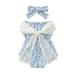 Youmylove Girls Summer Sleeveless Flower Printed Lace Bowknot Romper Bodysuit With Headband Kids Jumpsuits Clothing Playwear