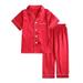 JSGEK Children Pajamas Kid Unisex Pjs Set Girls Boys Silk Pajamas Set Satin Long Sleeve 2 Piece Clasic Sleepwear Button Down Collared Long Sleeve Tops& Long Pants Red 7 Years